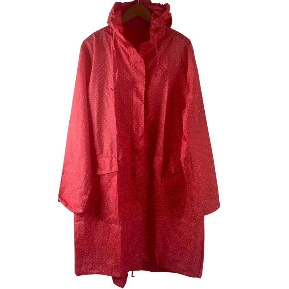 Oversized Long Rain Poncho Full‎ Zip Polka Dot One Size